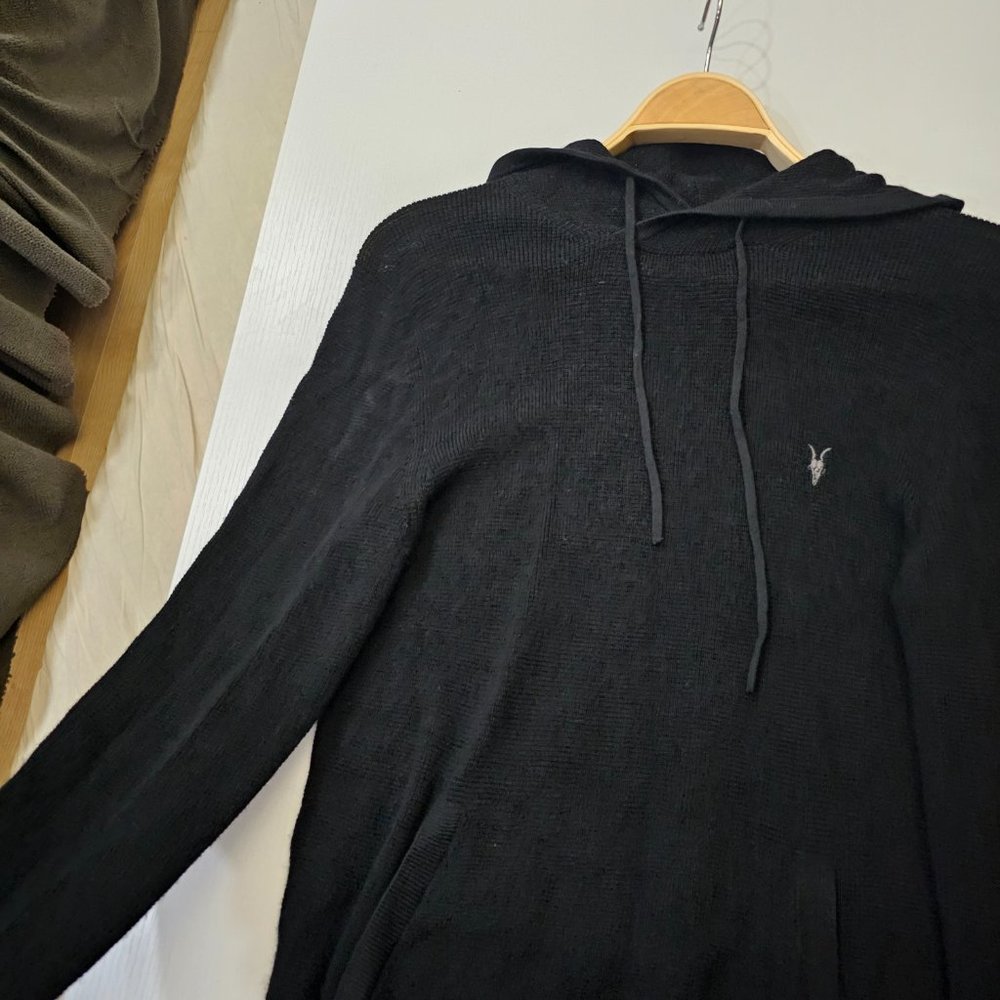 AllSaints Men's Black Ivar 100% Merino Long Sleeve Hoodie size XS - Picture 6 of 16